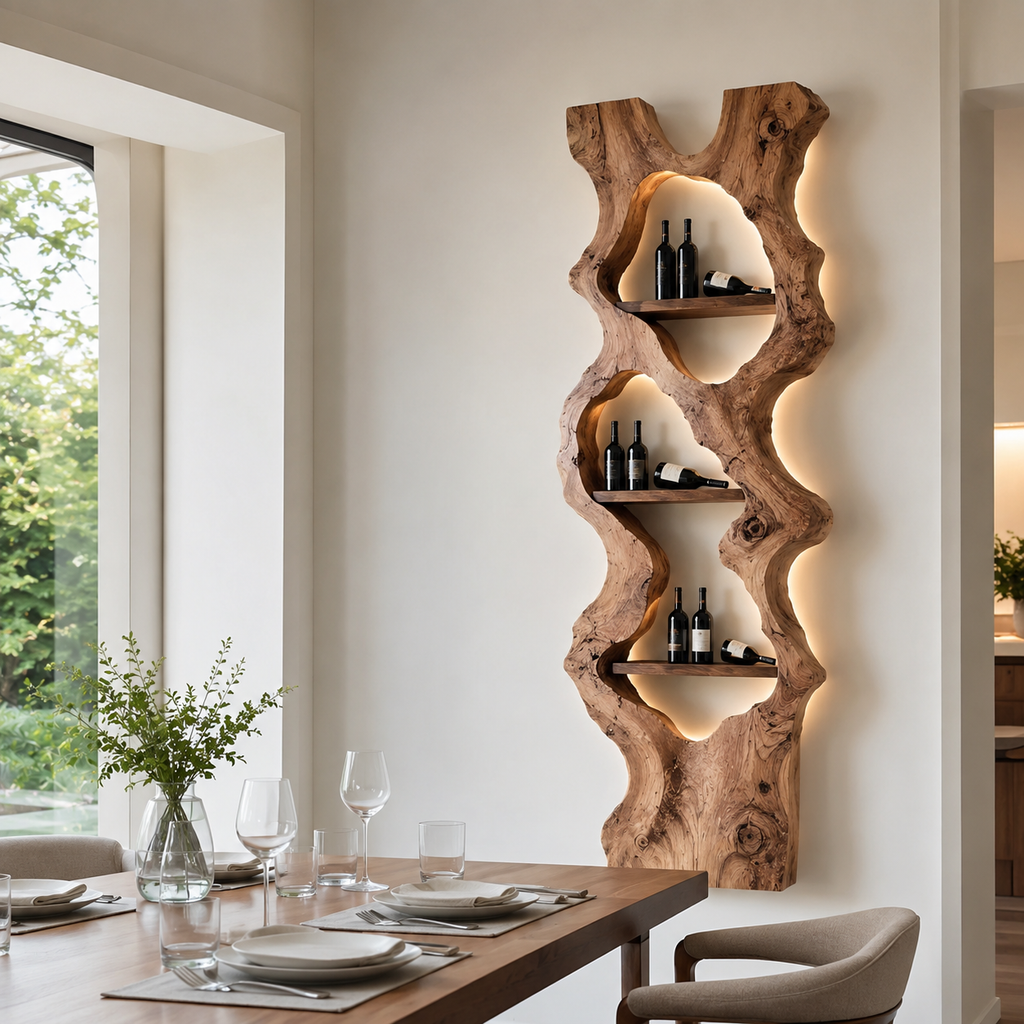 Solid Wood Wall Wine Rack with Glass Holder - Gallery Wave - main view