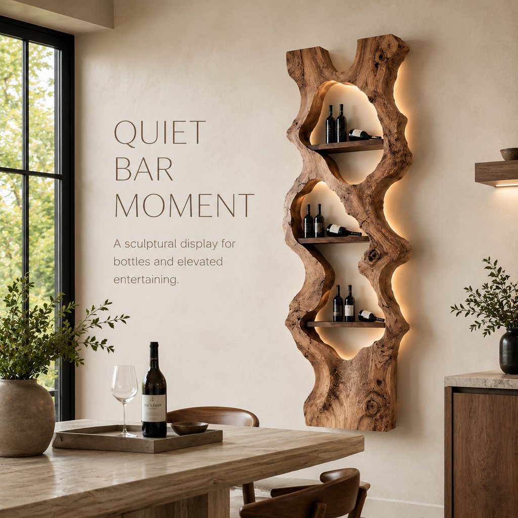 Solid Wood Wall Wine Rack with Glass Holder - Gallery Wave - product image 02