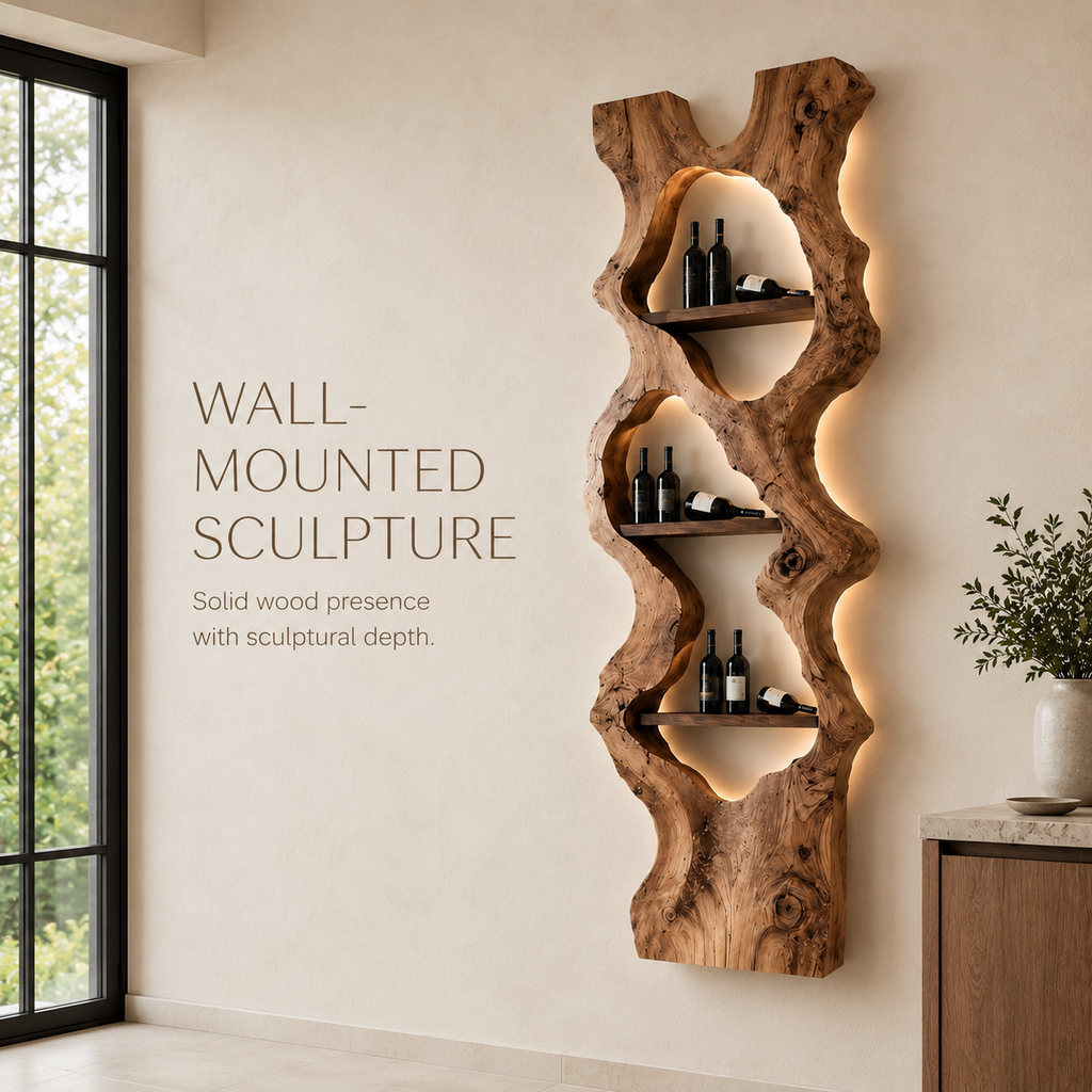 Solid Wood Wall Wine Rack with Glass Holder - Gallery Wave - product image 03