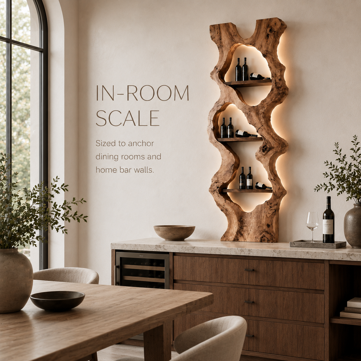 Solid Wood Wall Wine Rack with Glass Holder - Gallery Wave - product image 04