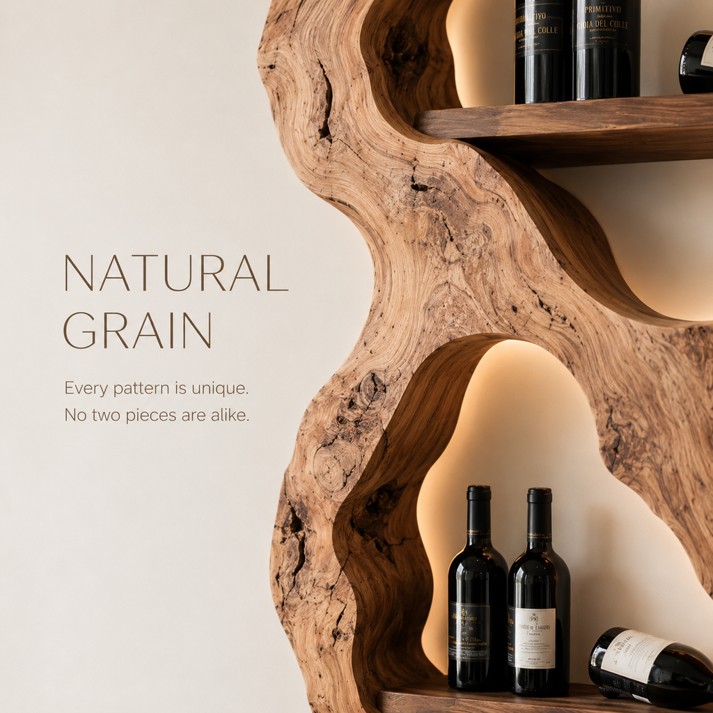 Solid Wood Wall Wine Rack with Glass Holder - Gallery Wave - product image 05
