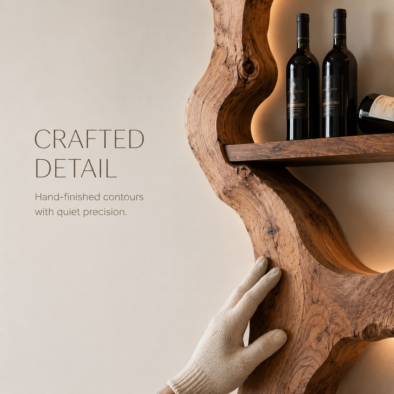 Solid Wood Wall Wine Rack with Glass Holder - Gallery Wave - product image 06