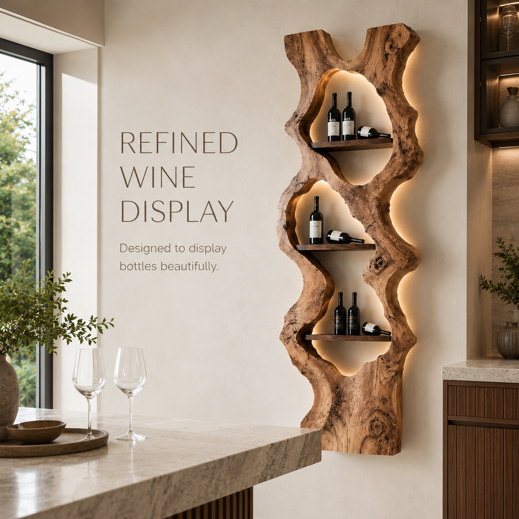 Solid Wood Wall Wine Rack with Glass Holder - Gallery Wave - product image 07