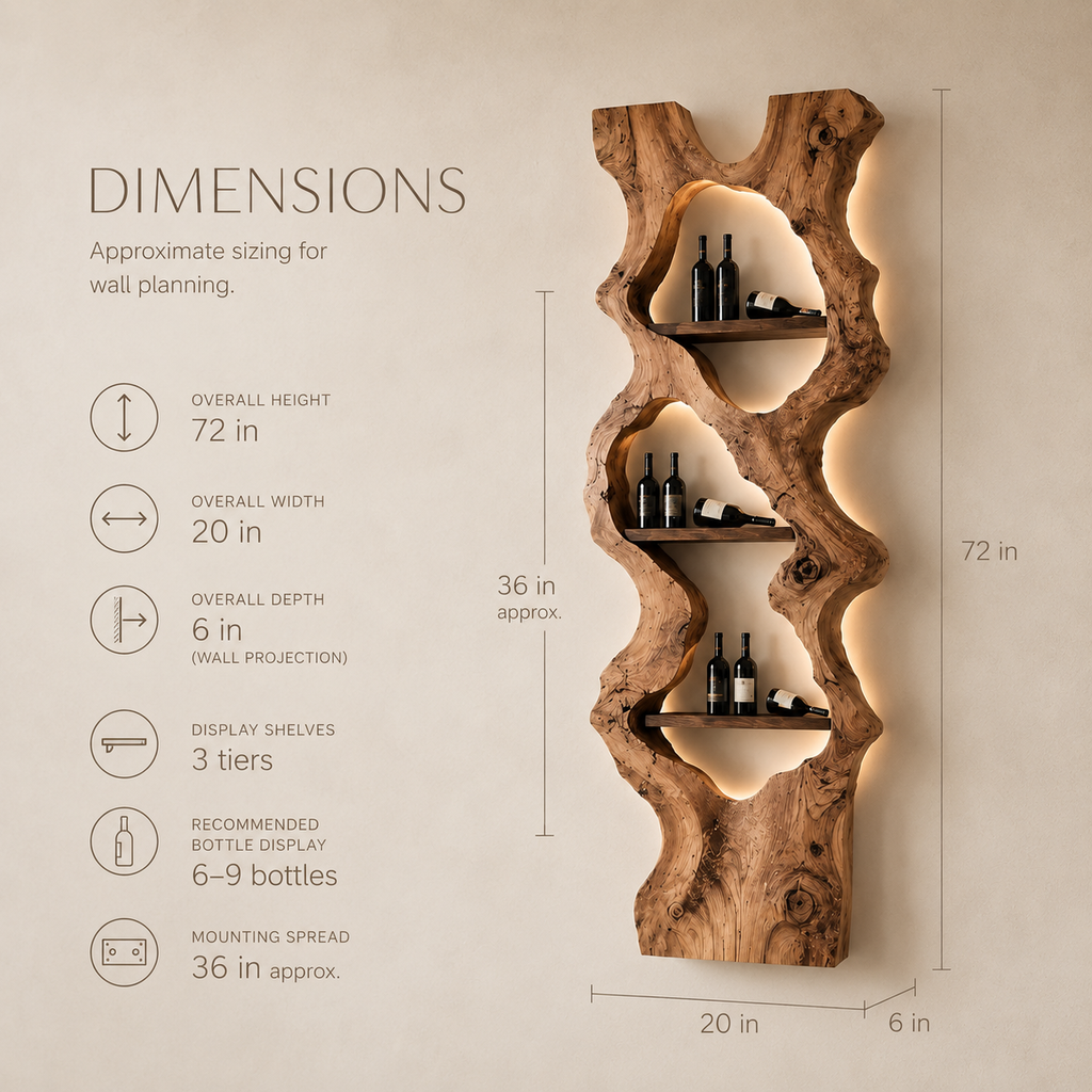 Solid Wood Wall Wine Rack with Glass Holder - Gallery Wave - product image 08