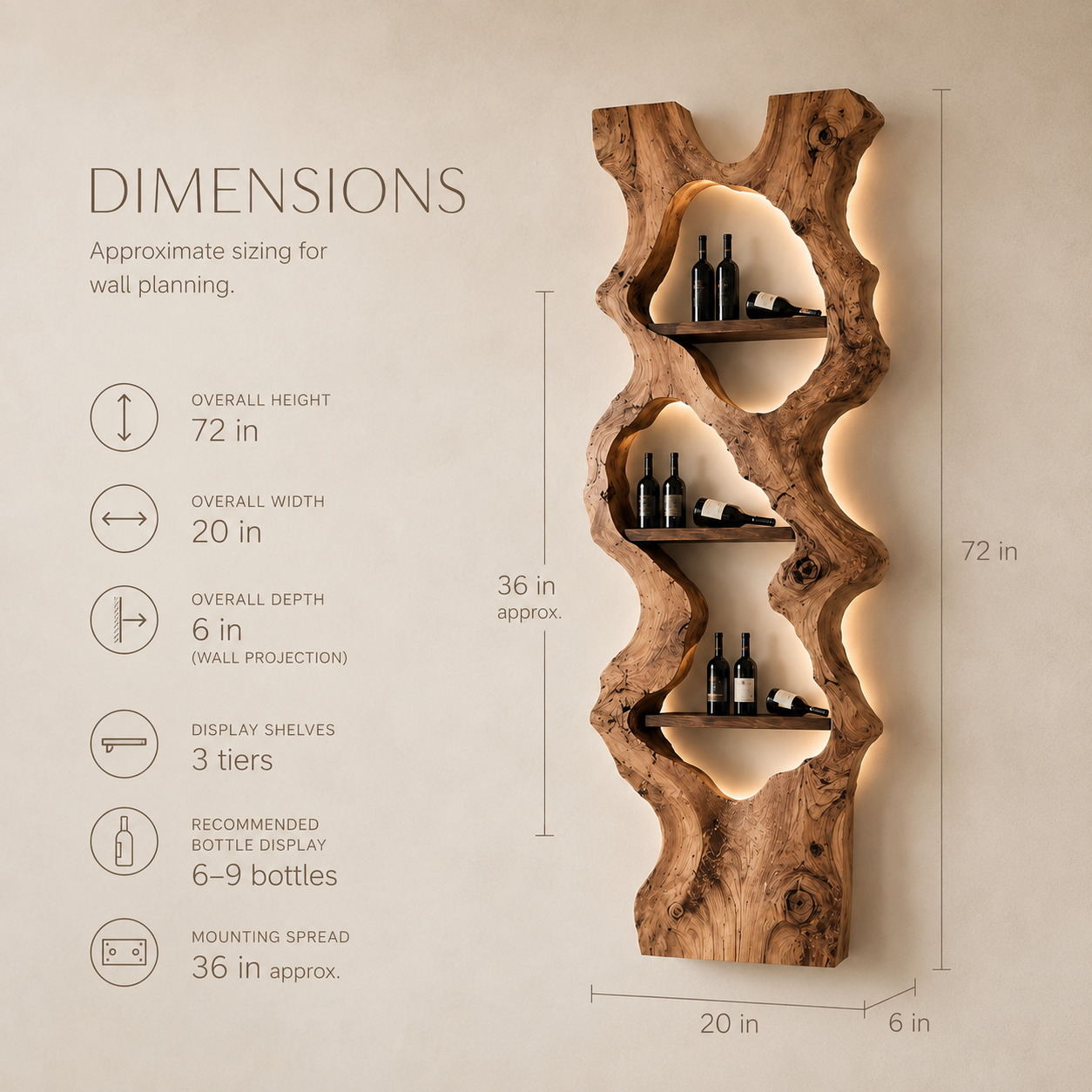 Solid Wood Wall Wine Rack with Glass Holder - Gallery Wave - product image 08