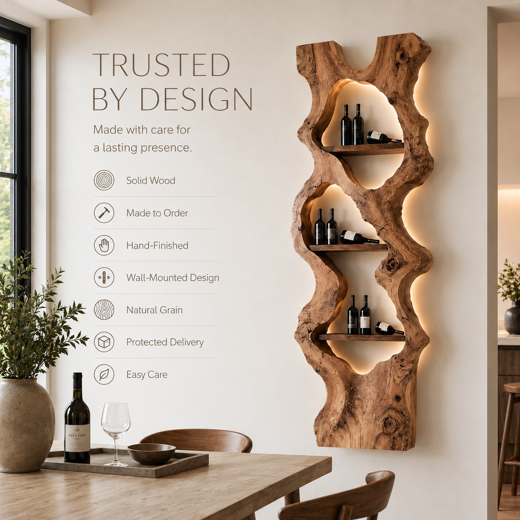 Solid Wood Wall Wine Rack with Glass Holder - Gallery Wave - product image 09
