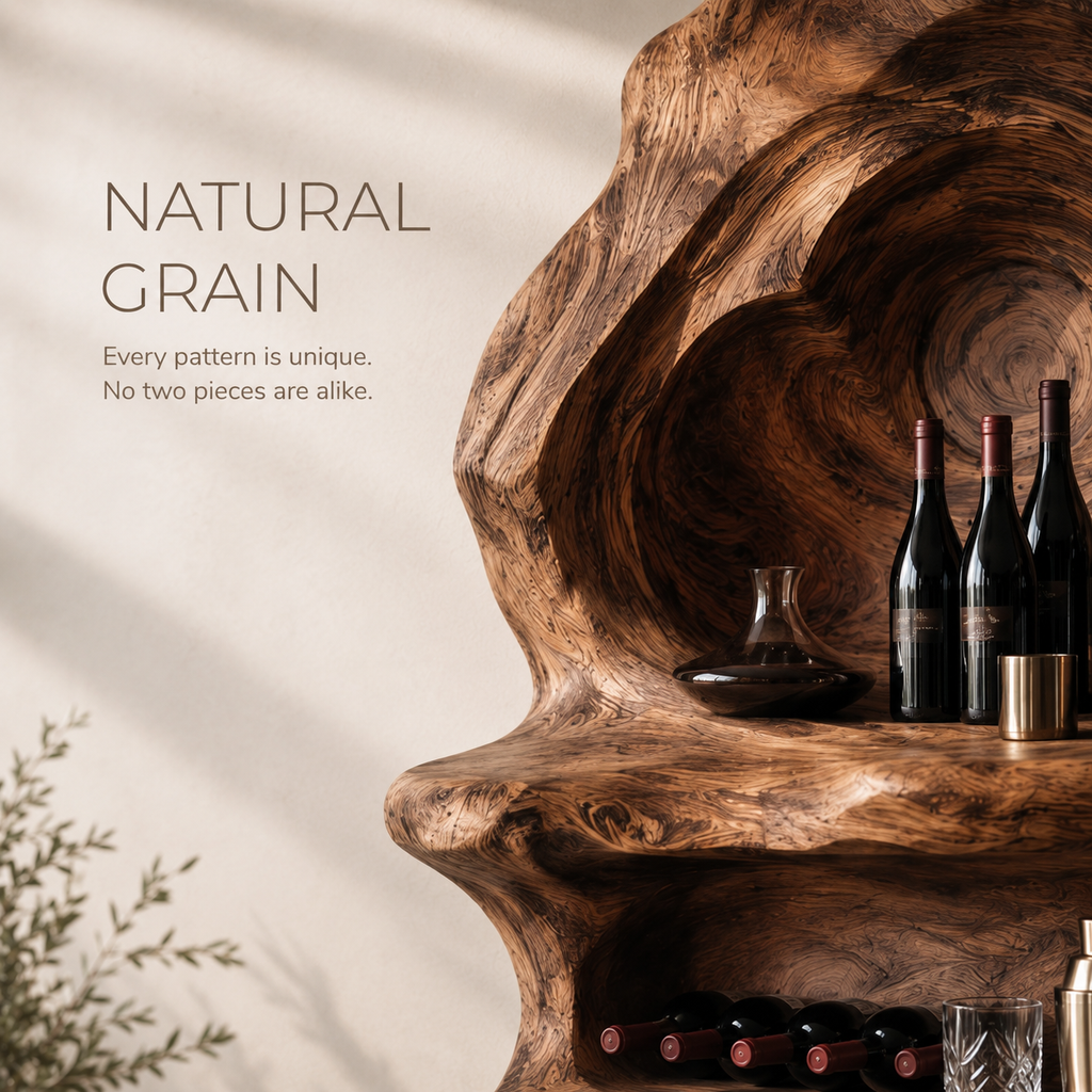 Solid Wood Wall Wine Rack with Glass Holder - Carved Halo - product image 05