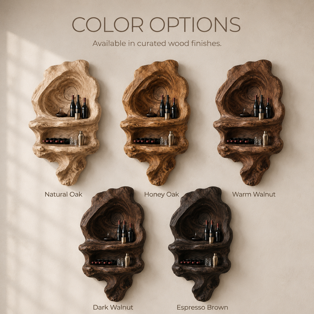 Solid Wood Wall Wine Rack with Glass Holder - Carved Halo - product image 11