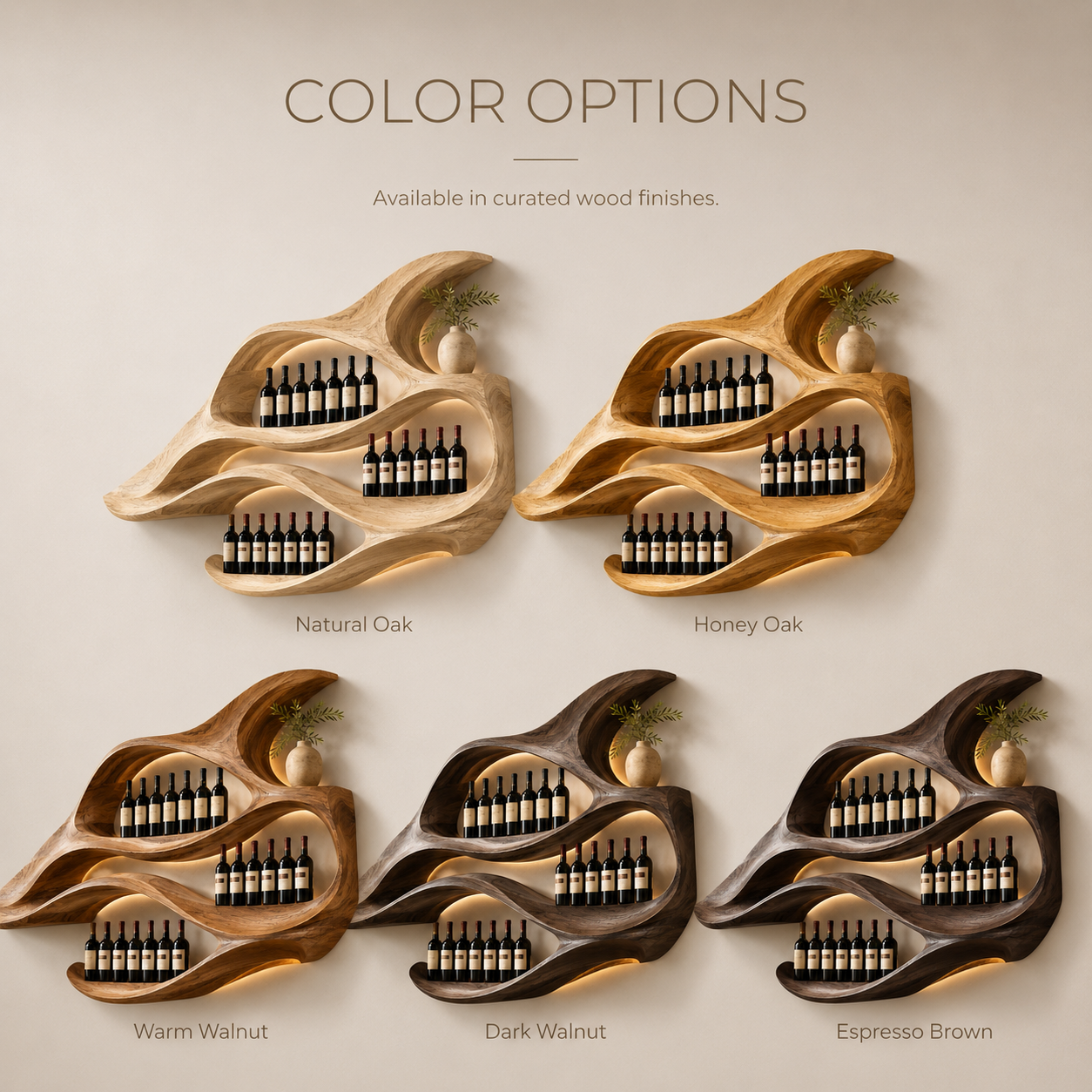 Solid Wood Wall Wine Rack with Glass Holder - Root Form - product image 04