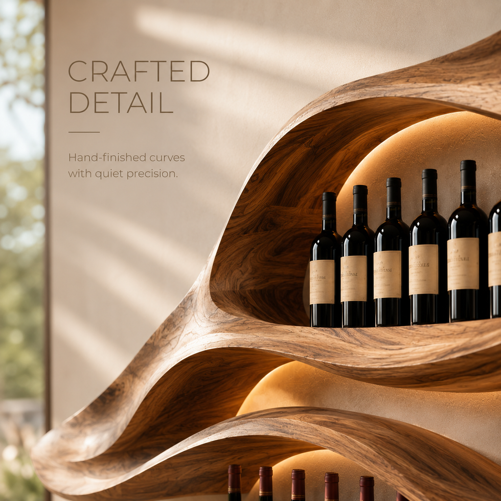Solid Wood Wall Wine Rack with Glass Holder - Root Form - product image 07