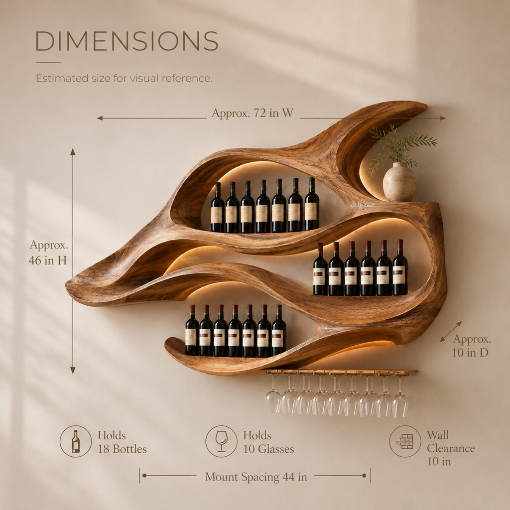 Solid Wood Wall Wine Rack with Glass Holder - Root Form - product image 09