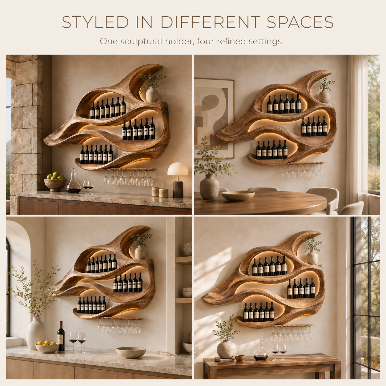 Solid Wood Wall Wine Rack with Glass Holder - Root Form - product image 11