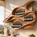 Solid Wood Wall Wine Rack with Glass Holder - Root Form - Design 273 - square cover image