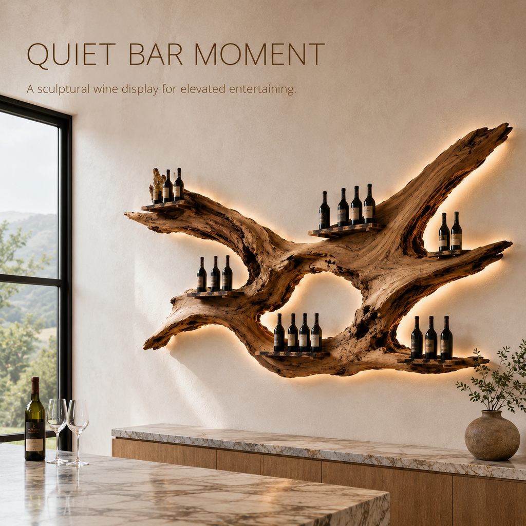 Solid Wood Wall Wine Rack with Glass Holder - Architectural Slab - product image 02