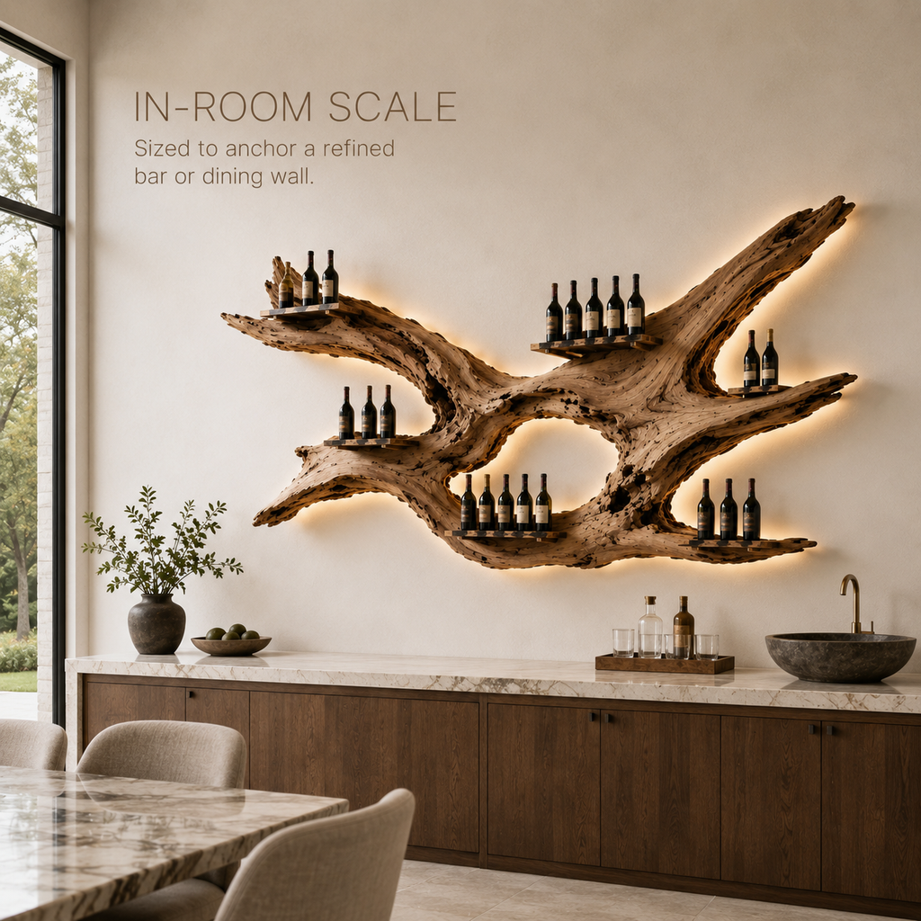 Solid Wood Wall Wine Rack with Glass Holder - Architectural Slab - product image 04