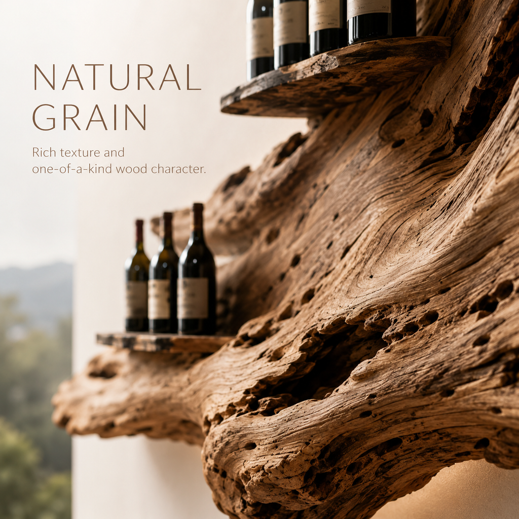Solid Wood Wall Wine Rack with Glass Holder - Architectural Slab - product image 05