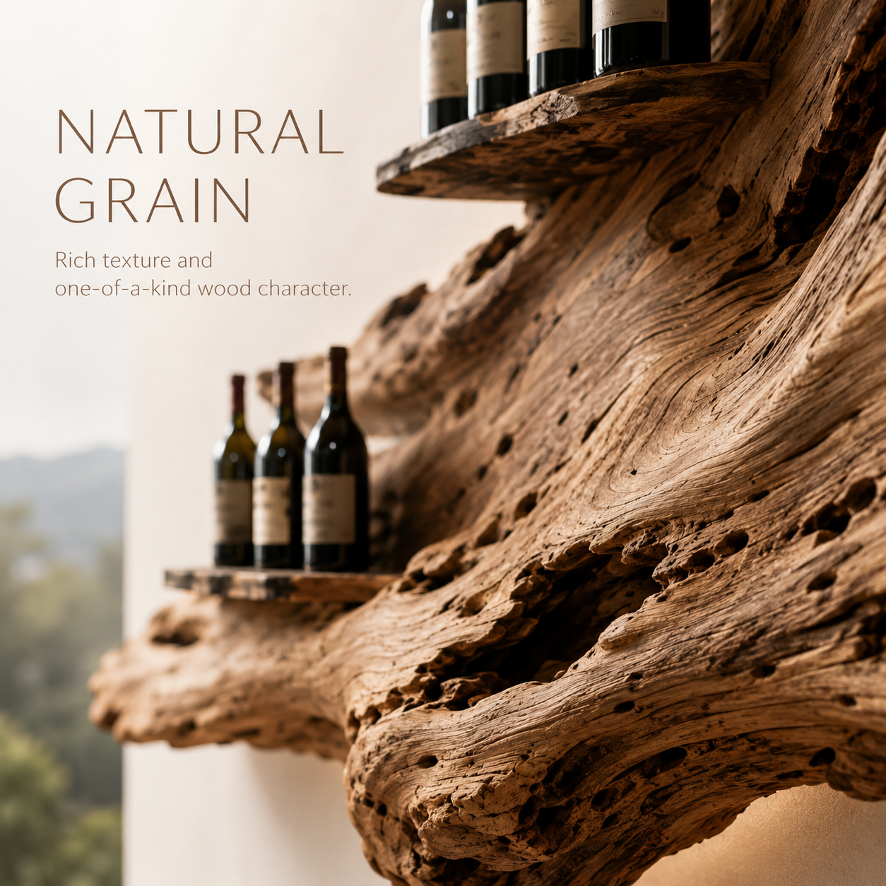 Solid Wood Wall Wine Rack with Glass Holder - Architectural Slab - product image 05