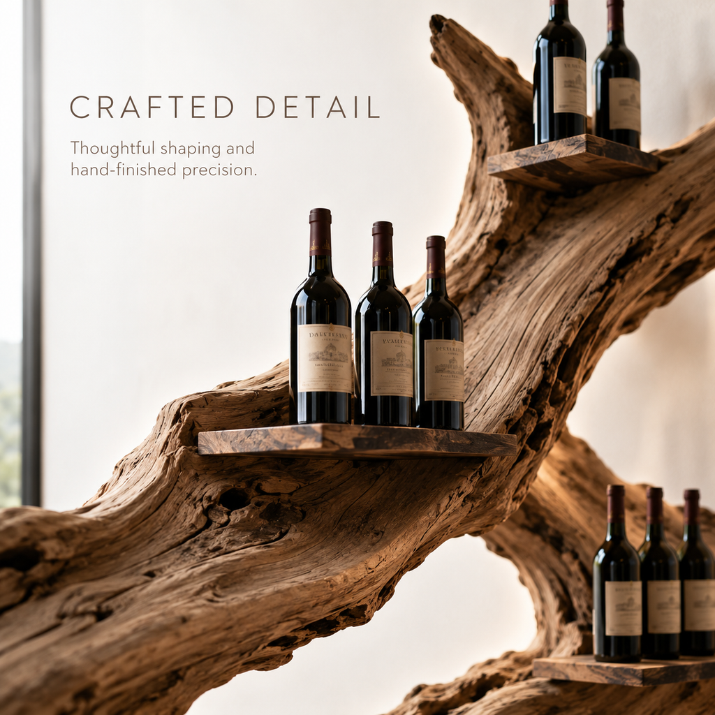 Solid Wood Wall Wine Rack with Glass Holder - Architectural Slab - product image 06