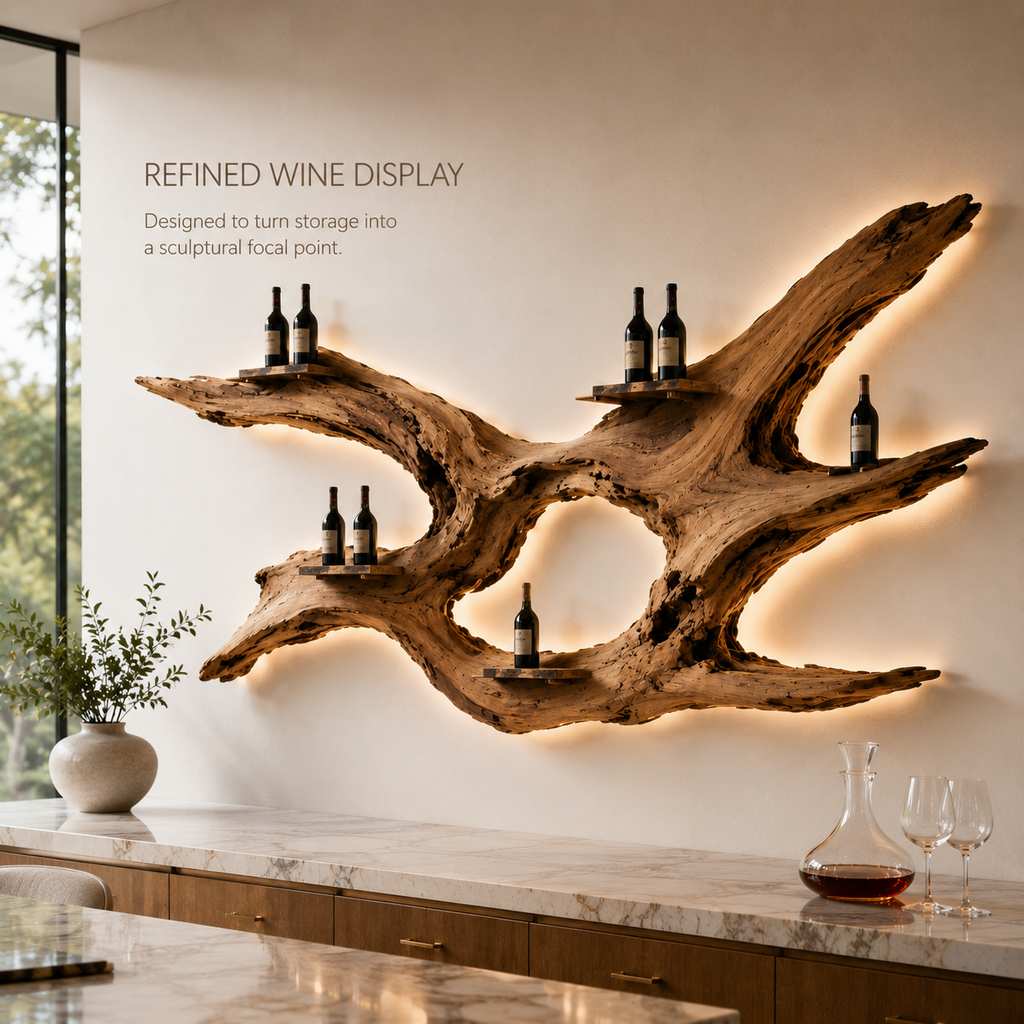 Solid Wood Wall Wine Rack with Glass Holder - Architectural Slab - product image 07