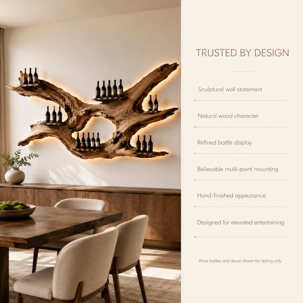 Solid Wood Wall Wine Rack with Glass Holder - Architectural Slab - product image 09