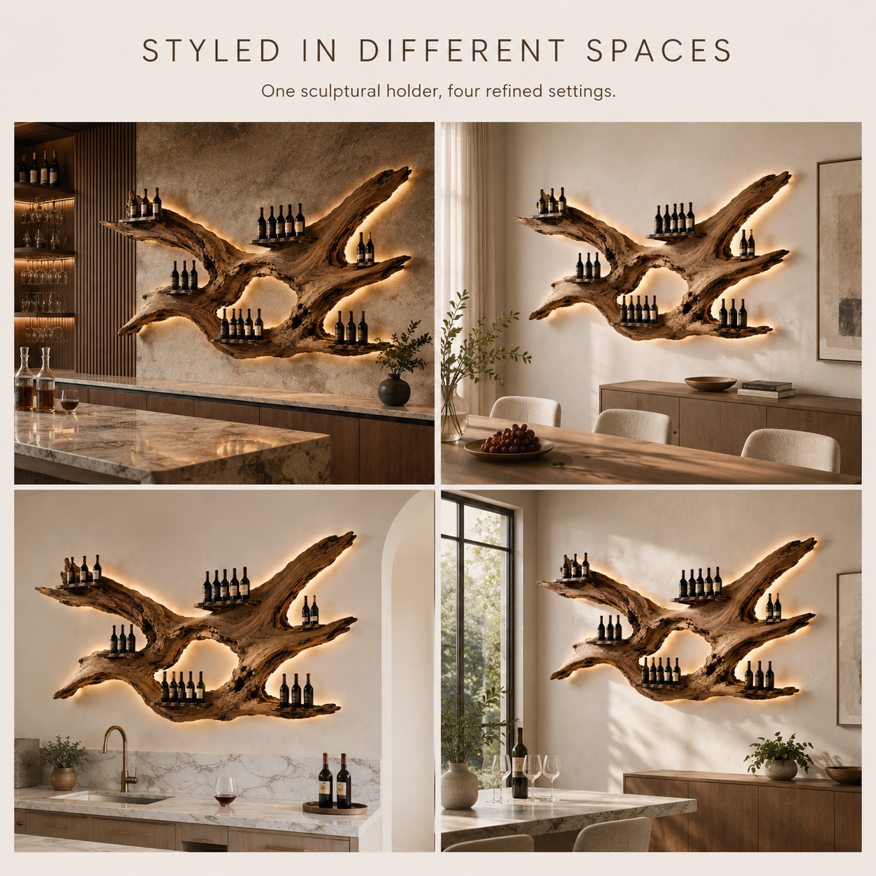 Solid Wood Wall Wine Rack with Glass Holder - Architectural Slab - product image 11