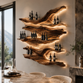 Solid Wood Wall Wine Rack with Glass Holder - Driftwood Curve - main view