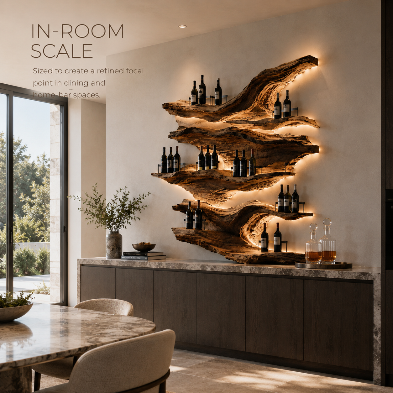 Solid Wood Wall Wine Rack with Glass Holder - Driftwood Curve - product image 04