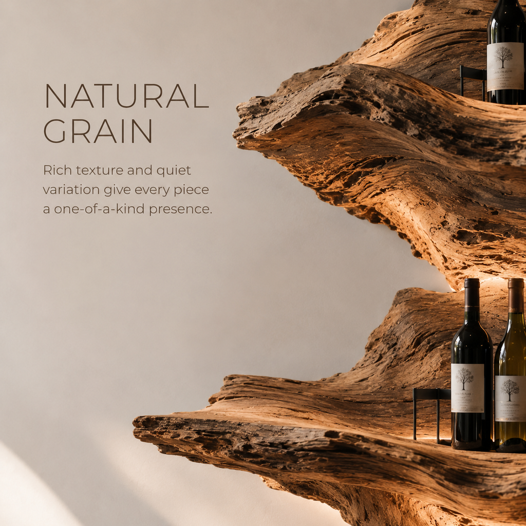 Solid Wood Wall Wine Rack with Glass Holder - Driftwood Curve - product image 05