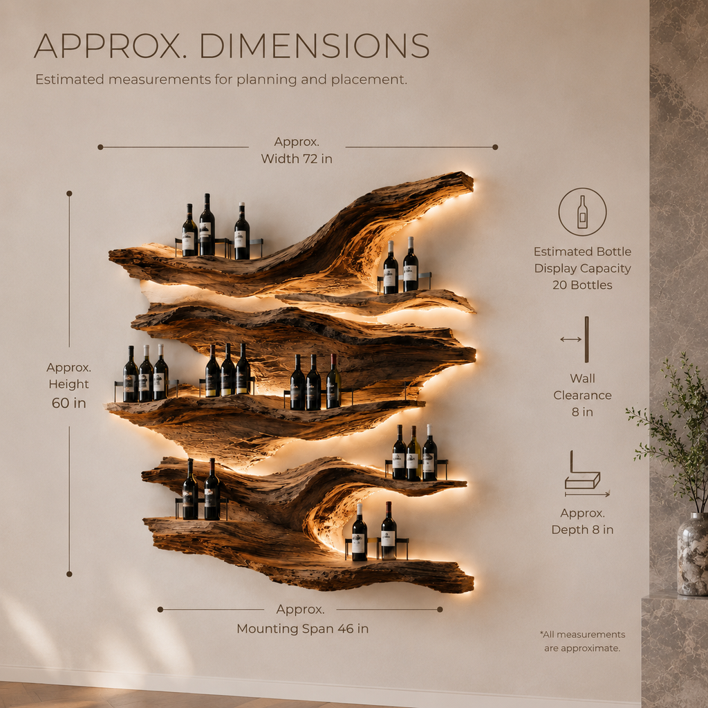 Solid Wood Wall Wine Rack with Glass Holder - Driftwood Curve - product image 08