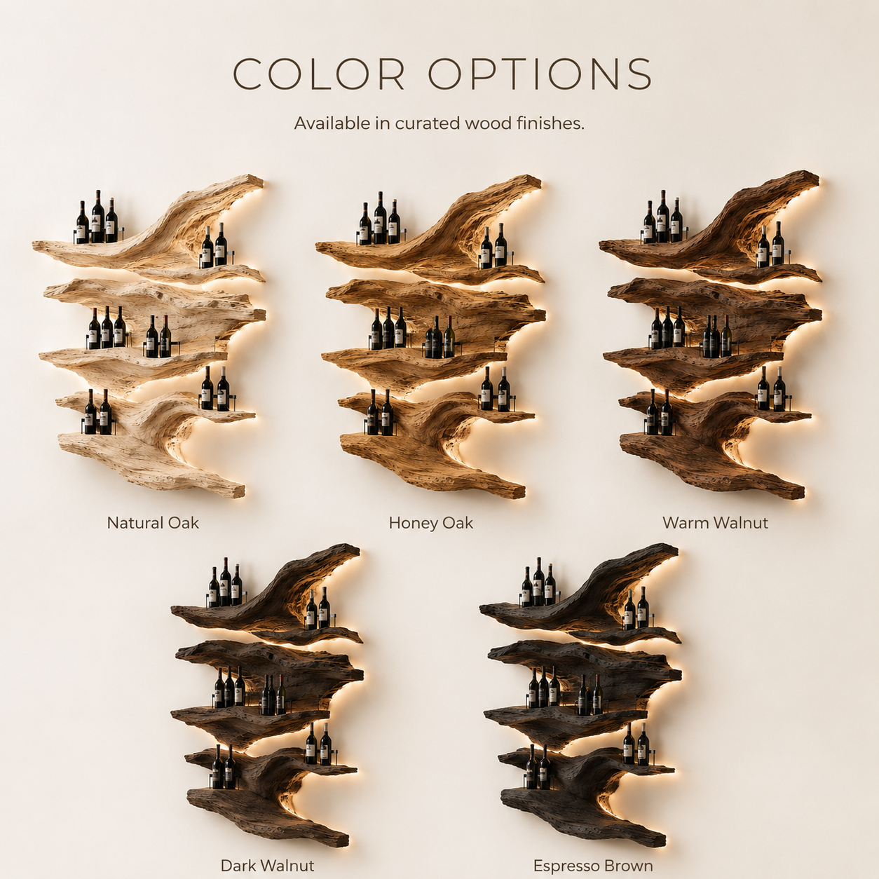 Solid Wood Wall Wine Rack with Glass Holder - Driftwood Curve - product image 10
