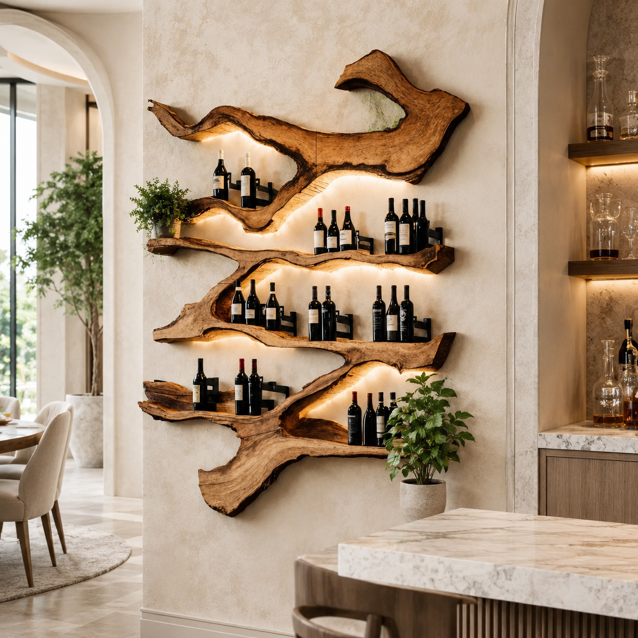 Solid Wood Wall Wine Rack with Glass Holder - Live Edge Gallery - main view