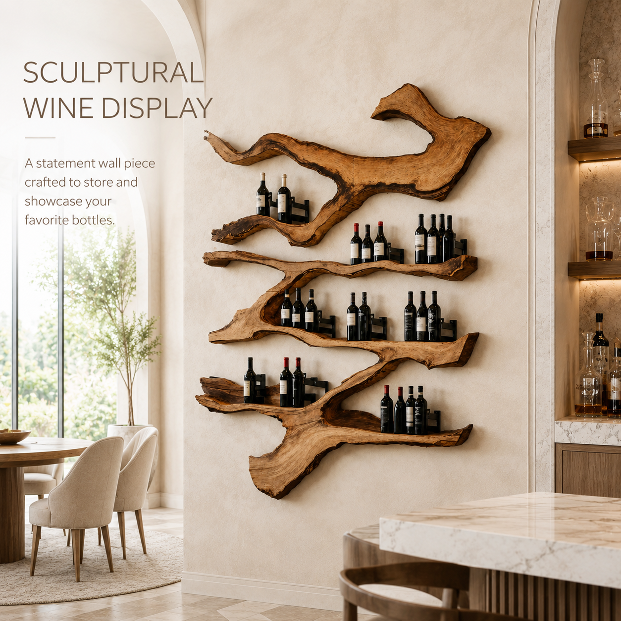 Solid Wood Wall Wine Rack with Glass Holder - Live Edge Gallery - product image 02