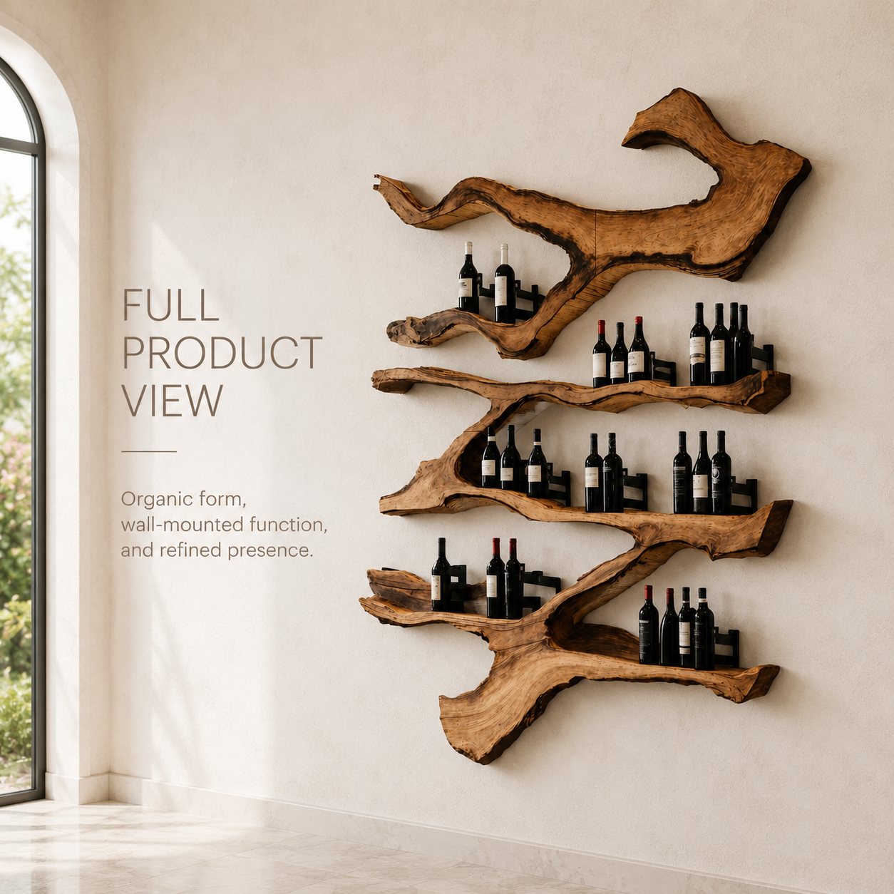 Solid Wood Wall Wine Rack with Glass Holder - Live Edge Gallery - product image 03