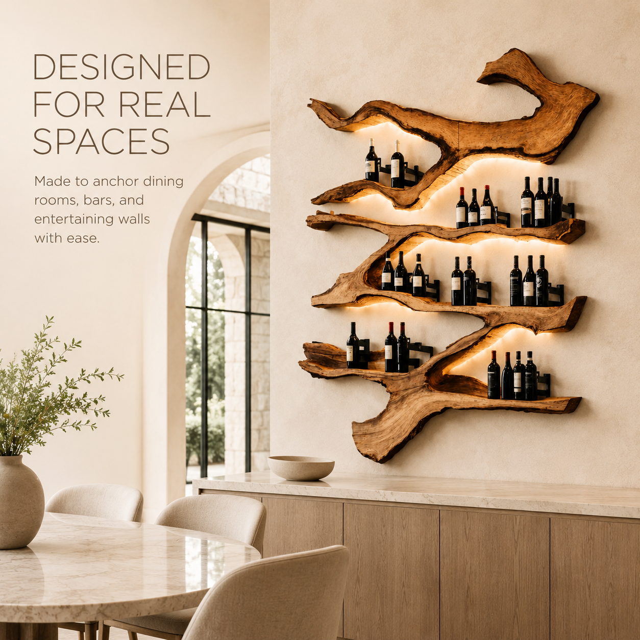 Solid Wood Wall Wine Rack with Glass Holder - Live Edge Gallery - product image 04