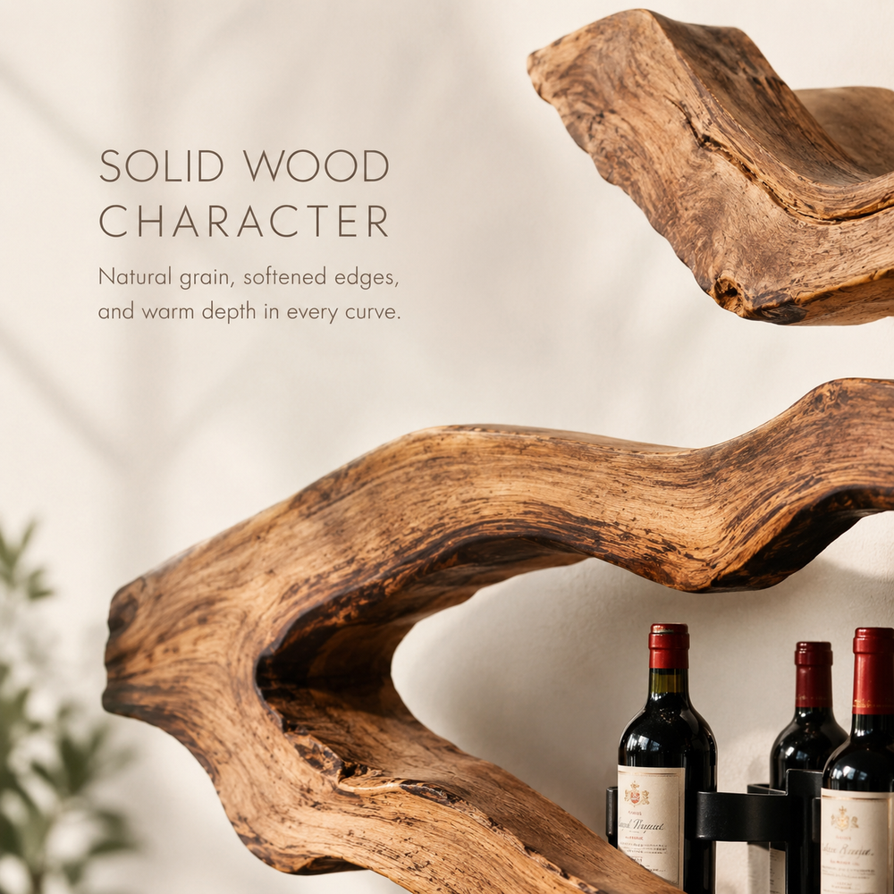 Solid Wood Wall Wine Rack with Glass Holder - Live Edge Gallery - product image 05
