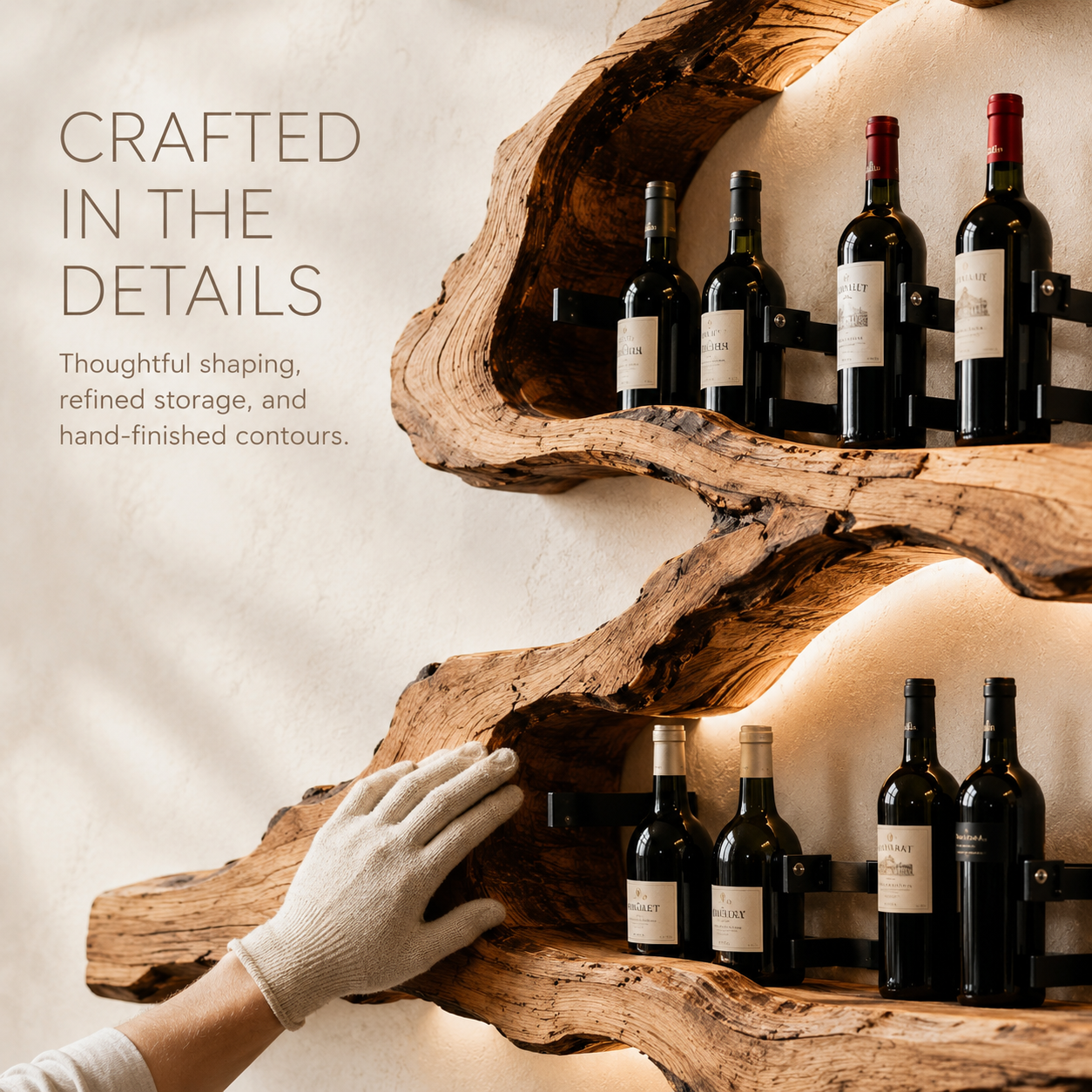 Solid Wood Wall Wine Rack with Glass Holder - Live Edge Gallery - product image 06