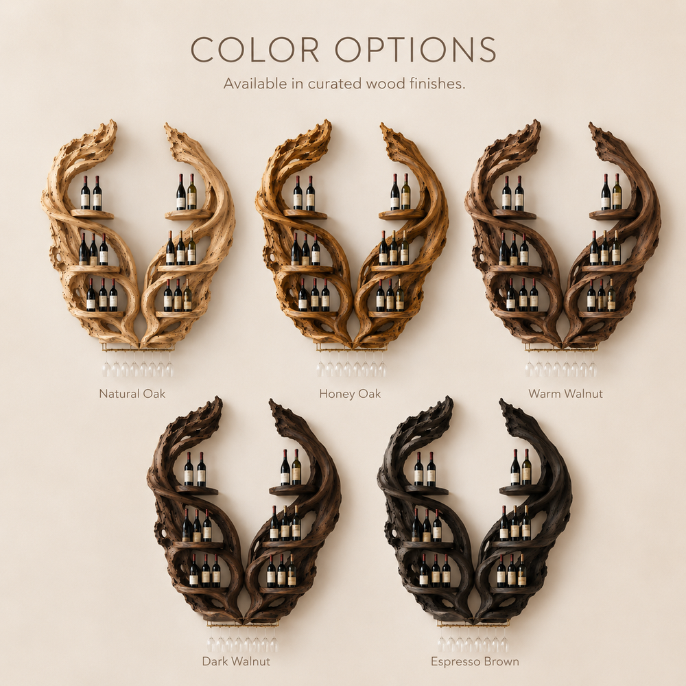 Solid Wood Wall Wine Rack with Glass Holder - Organic Branch - product image 08