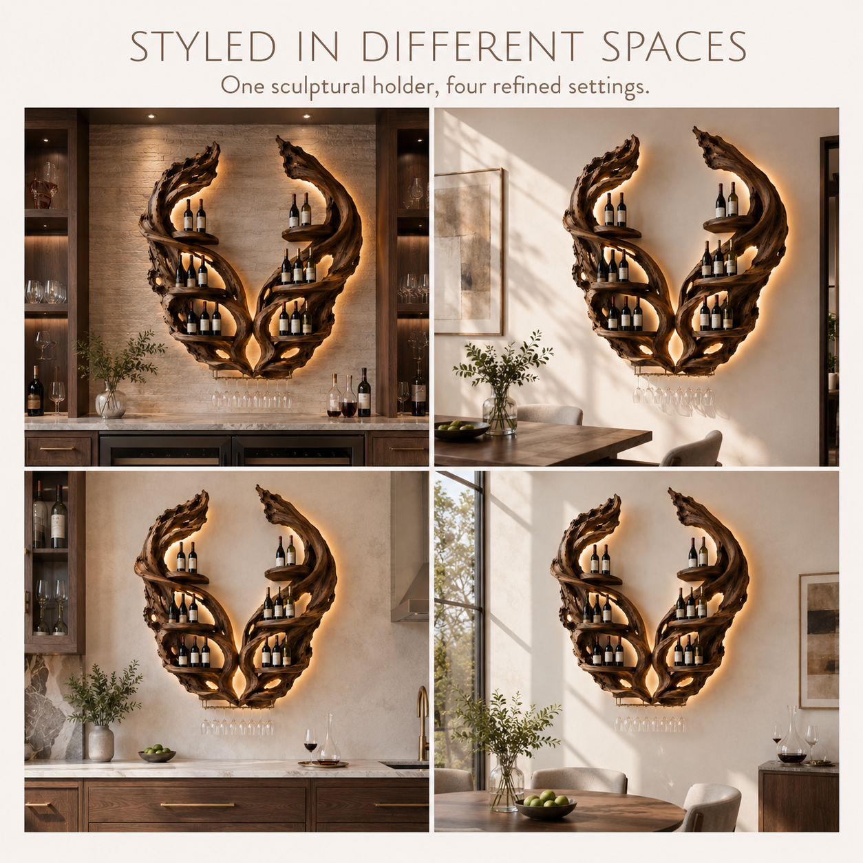 Solid Wood Wall Wine Rack with Glass Holder - Organic Branch - product image 11
