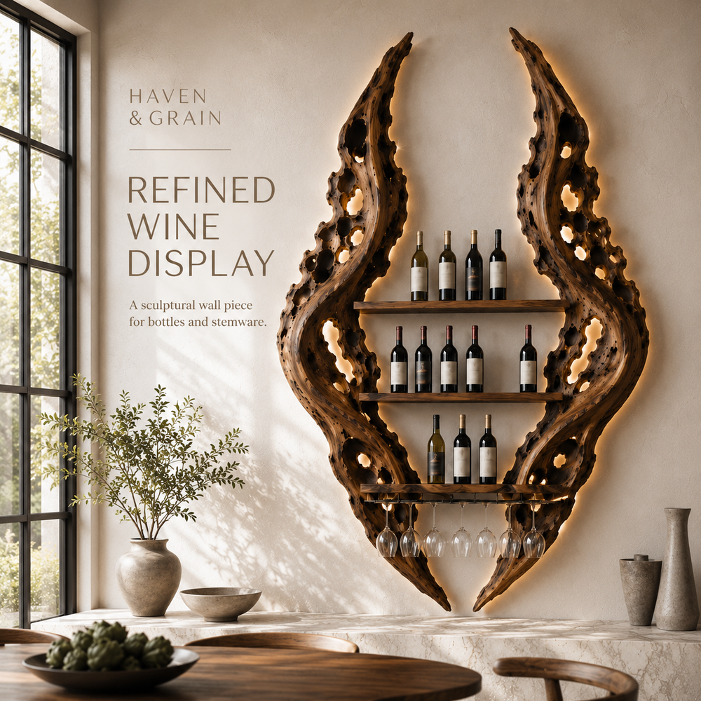 Solid Wood Wall Wine Rack with Glass Holder - Crescent Wall - product image 02