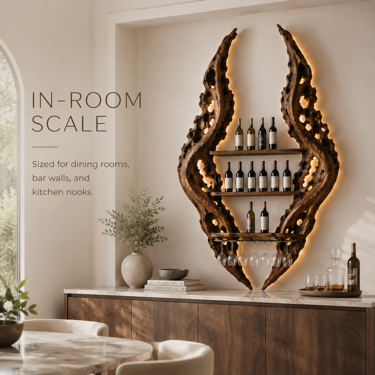 Solid Wood Wall Wine Rack with Glass Holder - Crescent Wall - product image 04