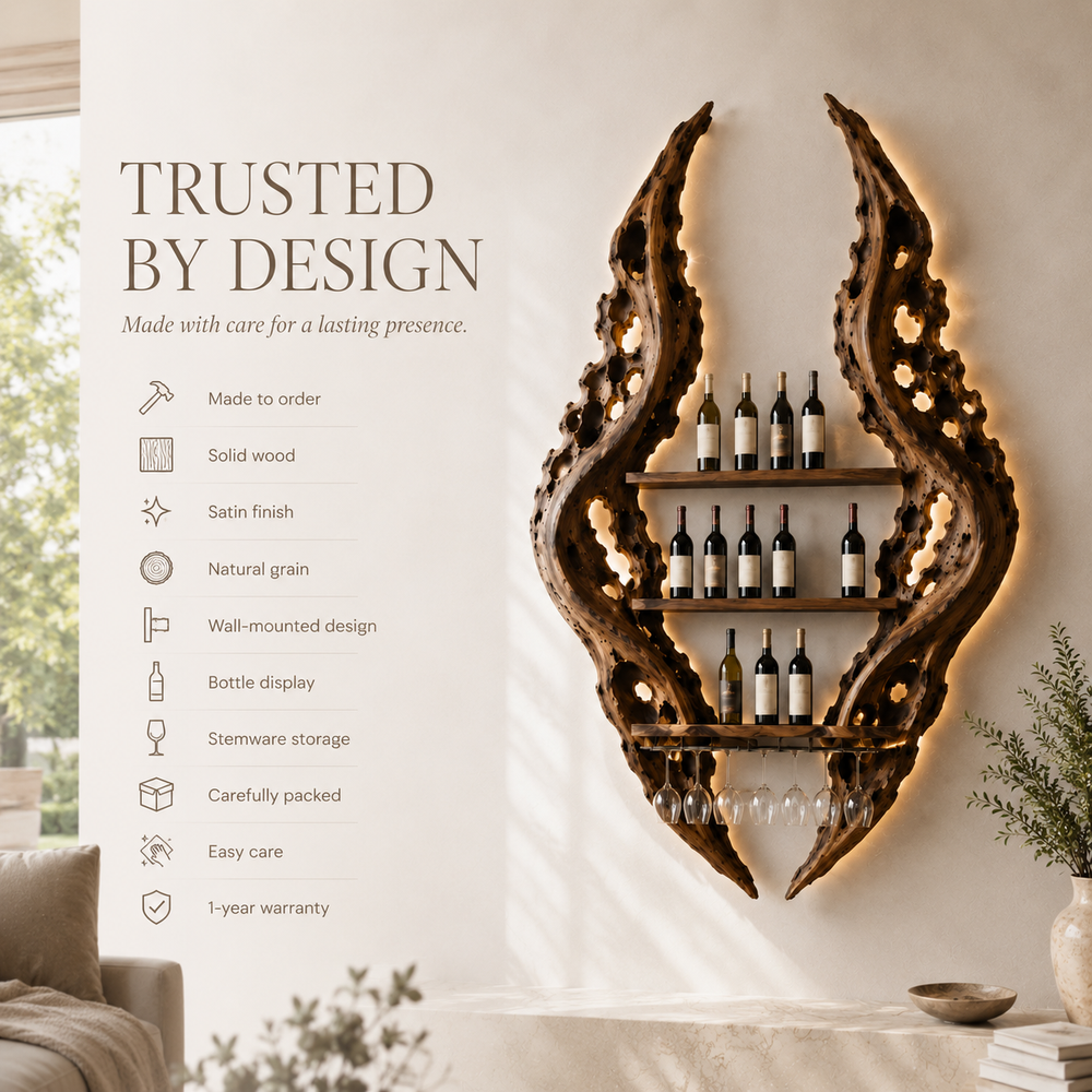 Solid Wood Wall Wine Rack with Glass Holder - Crescent Wall - product image 09