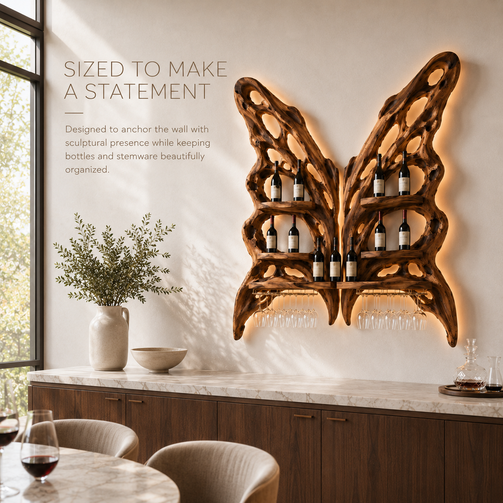 Solid Wood Wall Wine Rack with Glass Holder - Floating Rail - product image 04