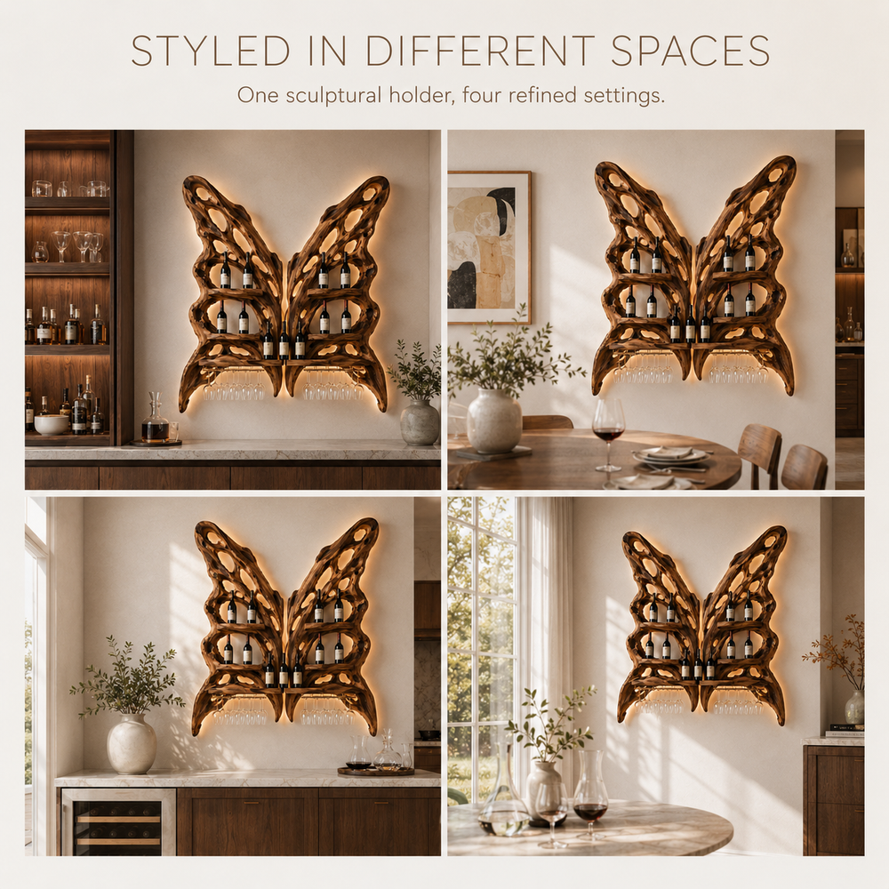 Solid Wood Wall Wine Rack with Glass Holder - Floating Rail - product image 11