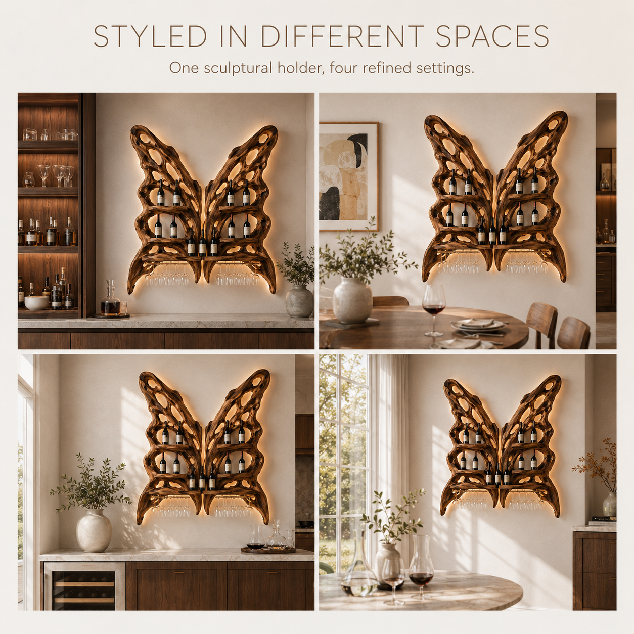 Solid Wood Wall Wine Rack with Glass Holder - Floating Rail - product image 11
