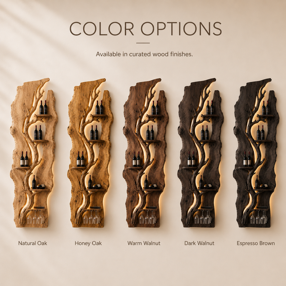 Solid Wood Wall Wine Rack with Glass Holder - River Form - product image 09
