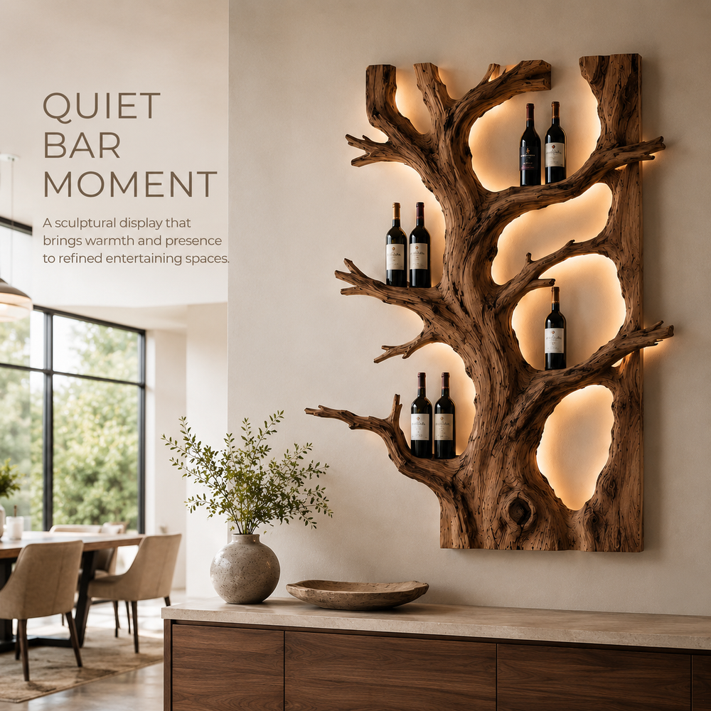 Solid Wood Wall Wine Rack with Glass Holder - Cellular Display - product image 02