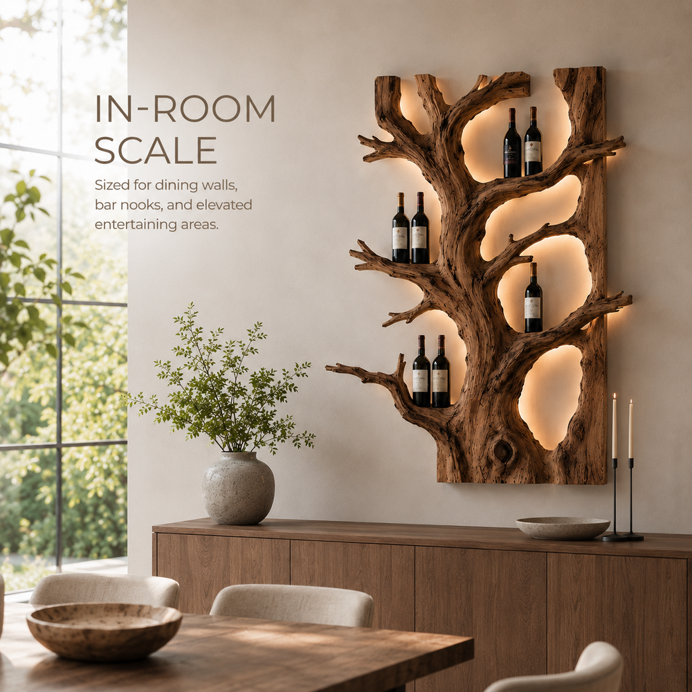 Solid Wood Wall Wine Rack with Glass Holder - Cellular Display - product image 04