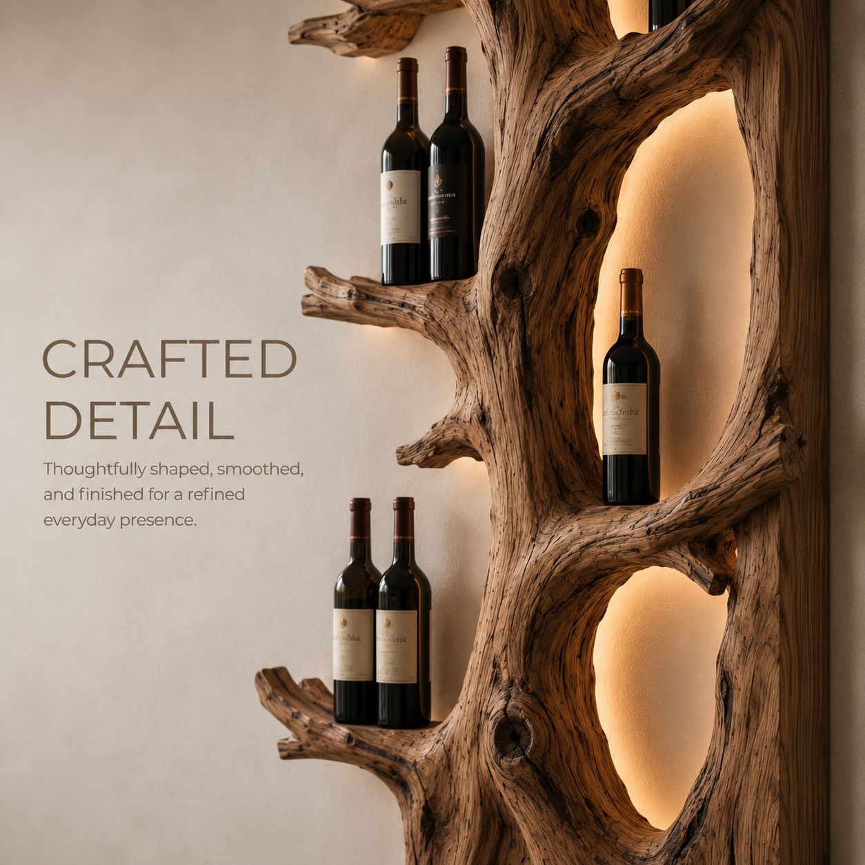 Solid Wood Wall Wine Rack with Glass Holder - Cellular Display - product image 06