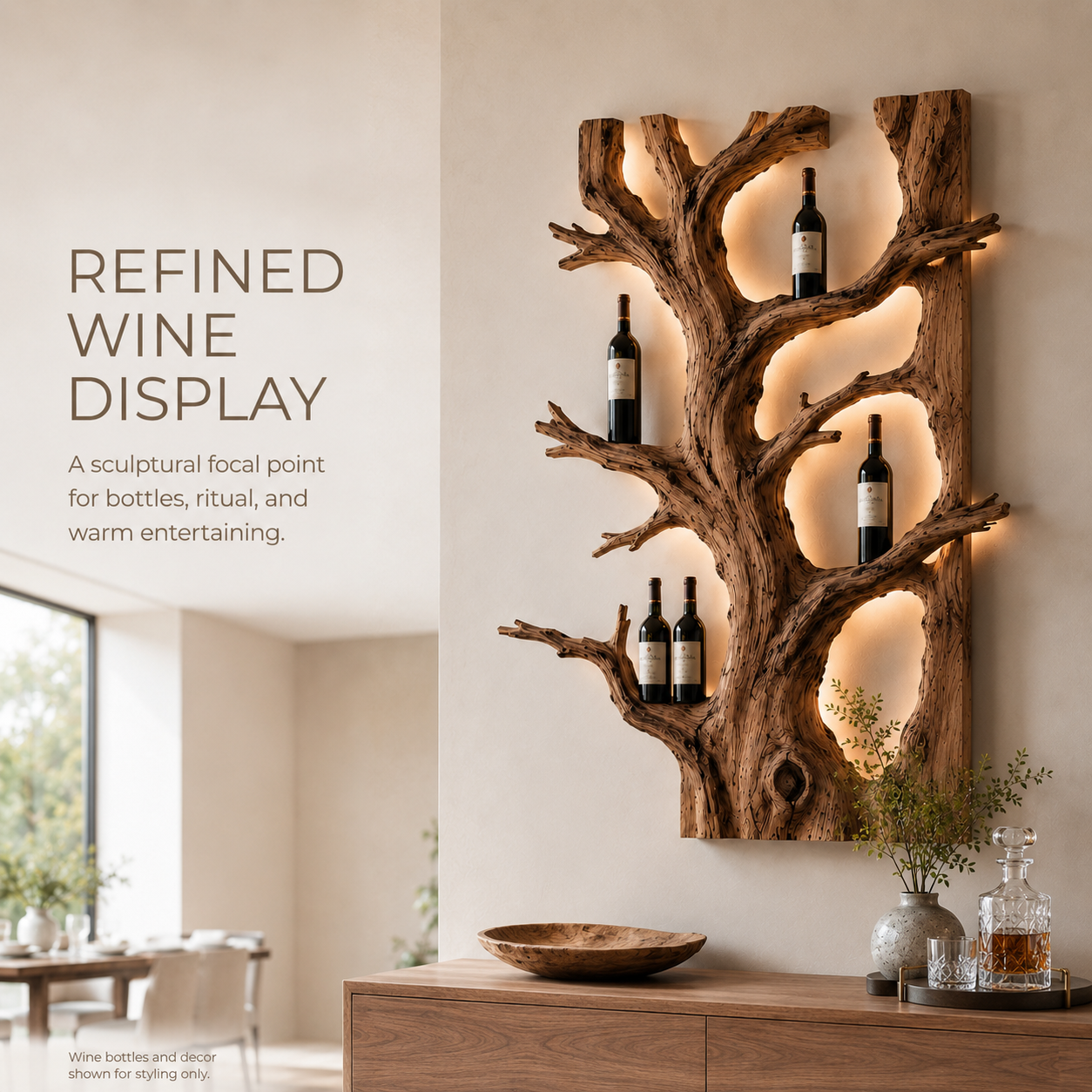 Solid Wood Wall Wine Rack with Glass Holder - Cellular Display - product image 08