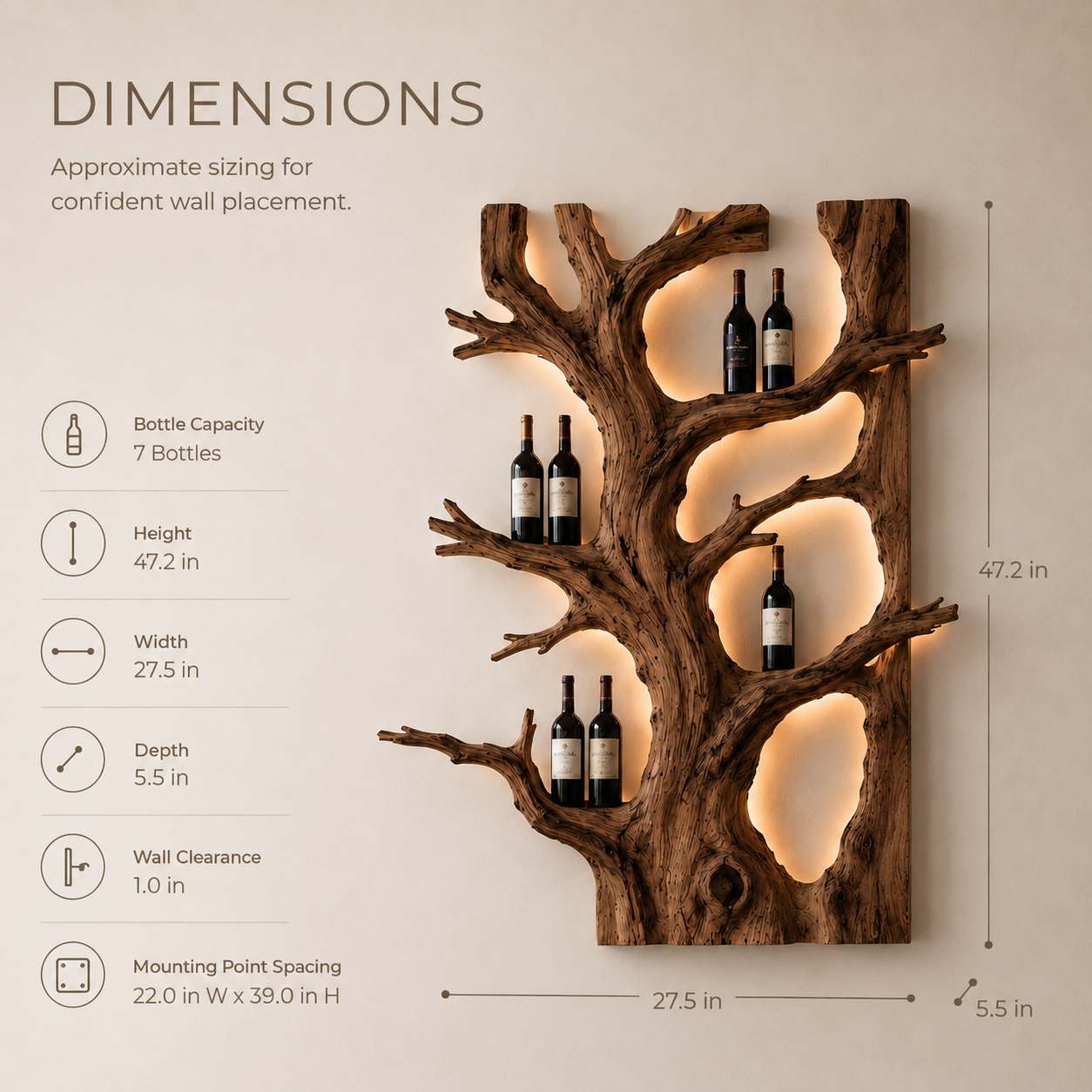 Solid Wood Wall Wine Rack with Glass Holder - Cellular Display - product image 09